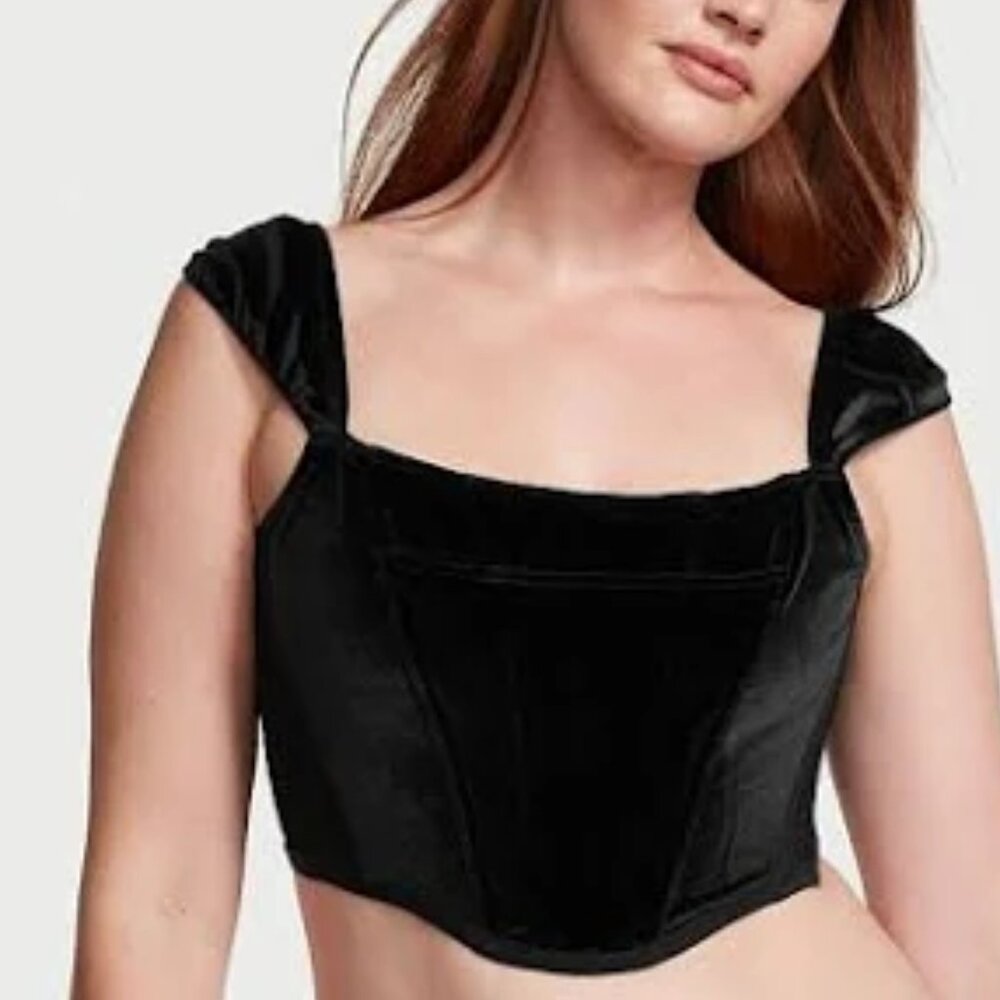 M Victoria's Secret Dream Angels Black Velvet Corset Bra Top NWT